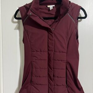 Zella Maroon Puffer Vest with packable hood